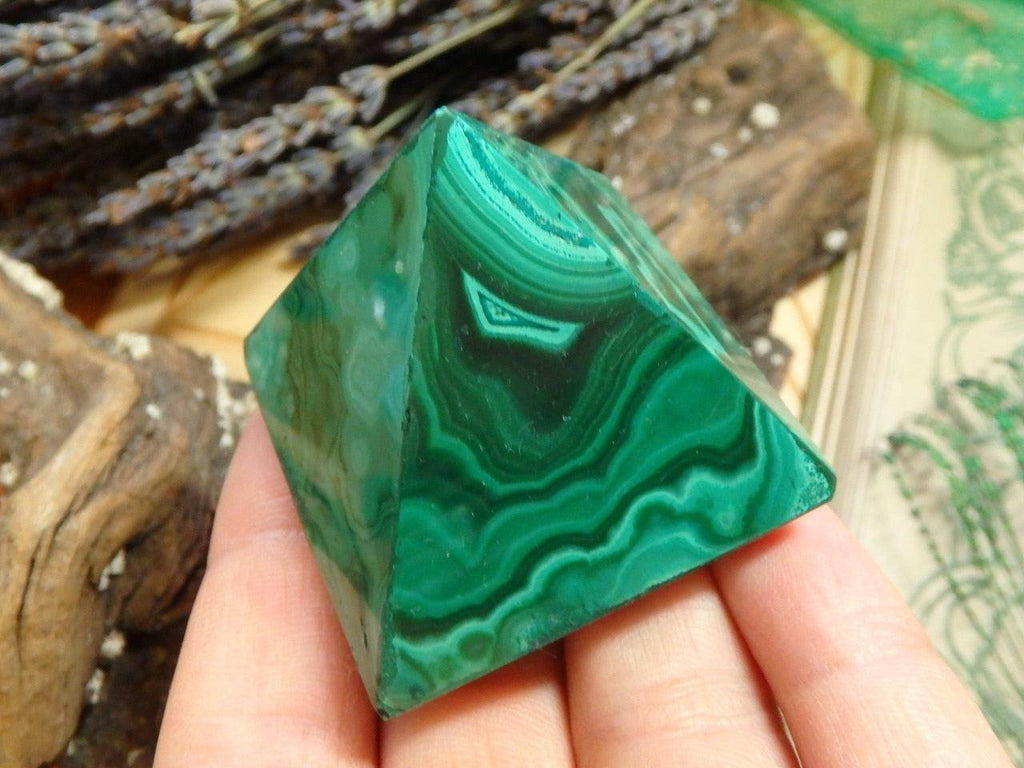 MALACHITE PYRAMID CARVING - Earth Family Crystals