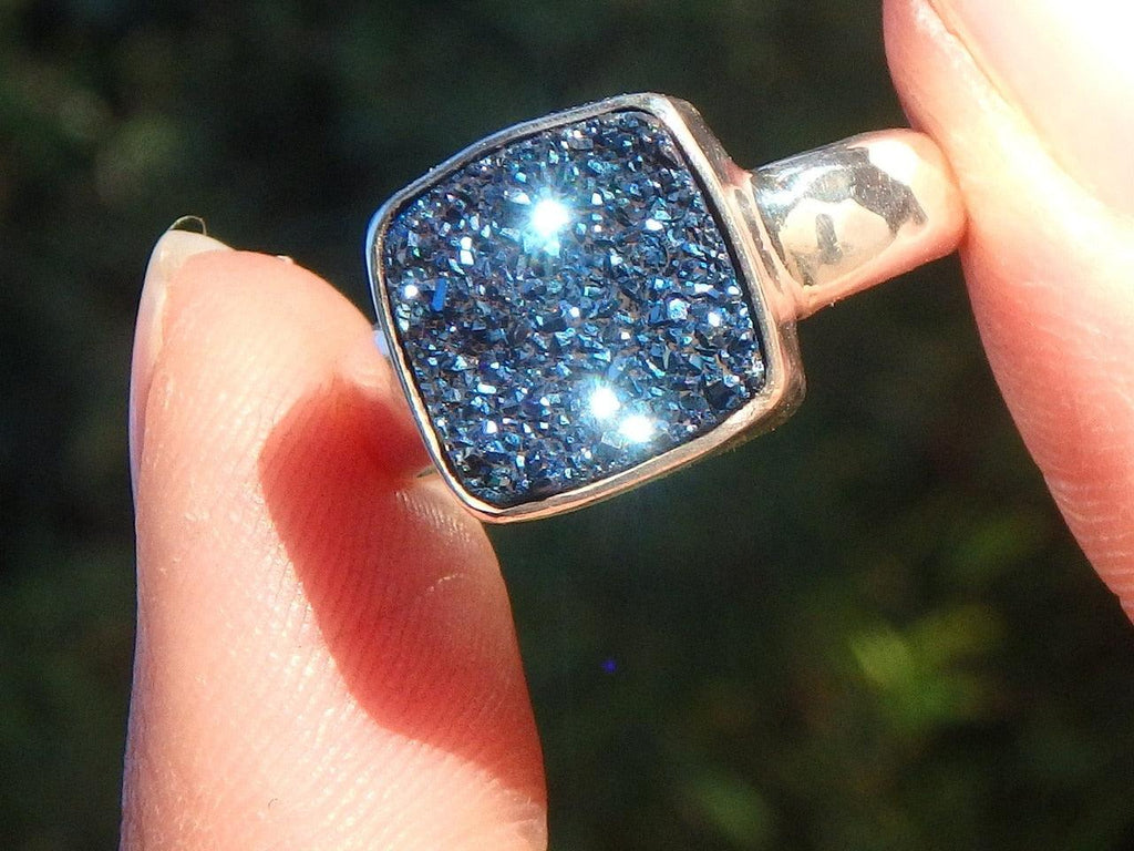 Sparkle Power~ Royal Blue Titanium Quartz Ring In Sterling Silver (Size 8) - Earth Family Crystals