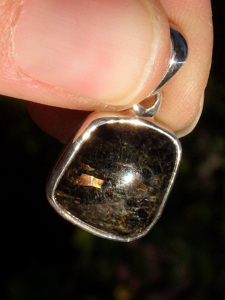 Cute Dainty Golden Flashes Genuine Nuummite Pendant In Sterling Silver (Includes Silver Chain) - Earth Family Crystals