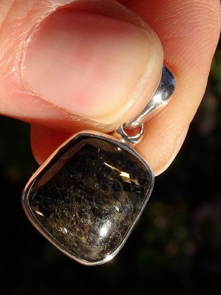 Cute Dainty Golden Flashes Genuine Nuummite Pendant In Sterling Silver (Includes Silver Chain) - Earth Family Crystals