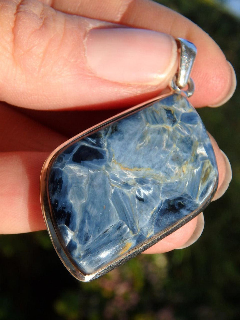 Silky Soft Blue Patterns Pietersite Pendant In Sterling Silver (Includes Silver Chain) - Earth Family Crystals