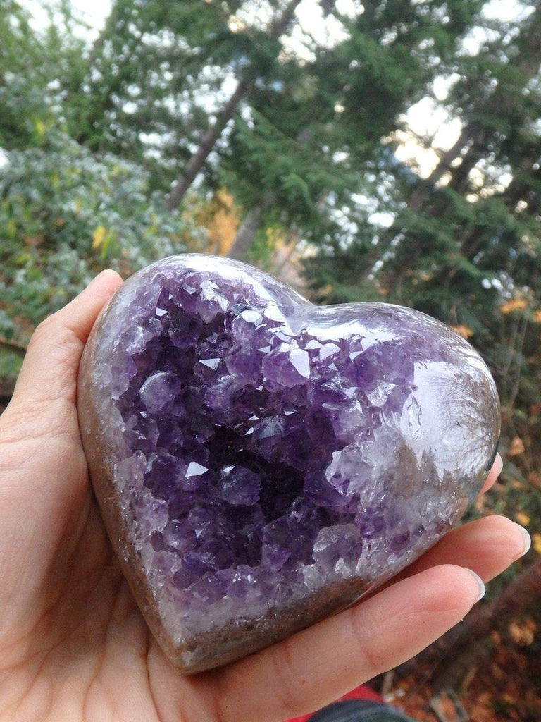 Breathtaking Large Puffy Amethyst Druzy Love Heart Carving - Earth Family Crystals