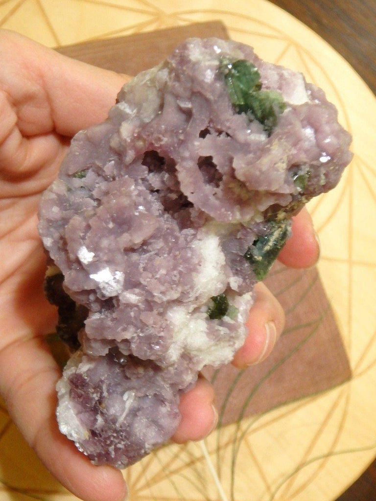 Amazing Large & Natural Deep Green Tourmaline Nestled in Lilac Lepidolite Cluster - Earth Family Crystals