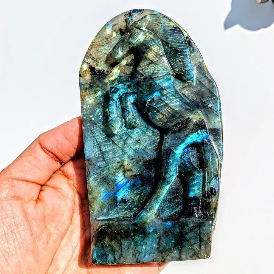Incredible Flashes Labradorite Unicorn/Horse Standing Display Carving *REDUCED* - Earth Family Crystals