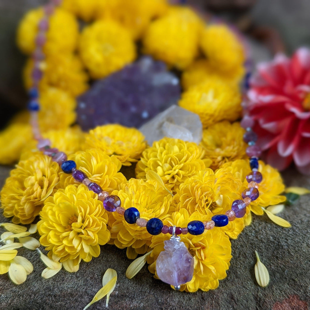 Joyful Vibrations ~ Dainty and Gemmy Handmade Beaded Gemstone Necklace~ Energetically Charged for encouraging feelings of joy - Earth Family Crystals
