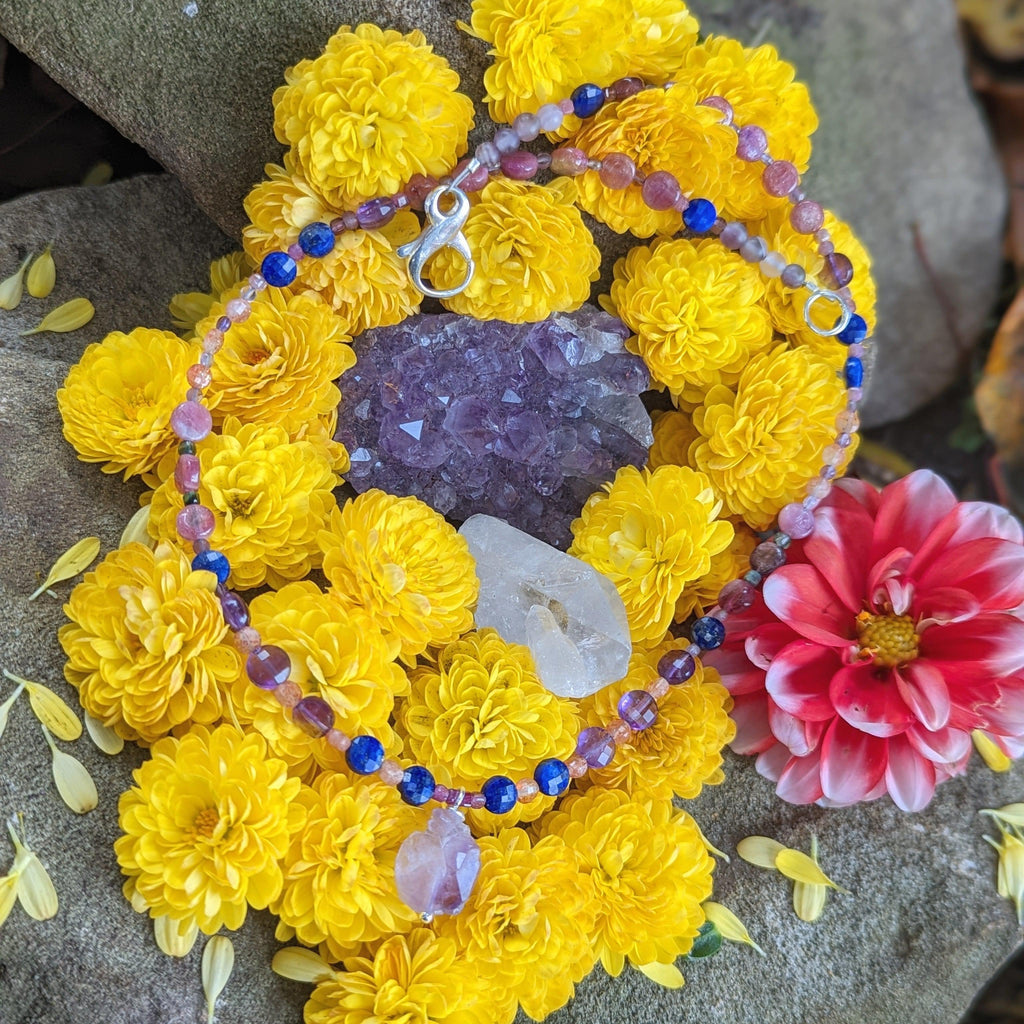Joyful Vibrations ~ Dainty and Gemmy Handmade Beaded Gemstone Necklace~ Energetically Charged for encouraging feelings of joy - Earth Family Crystals