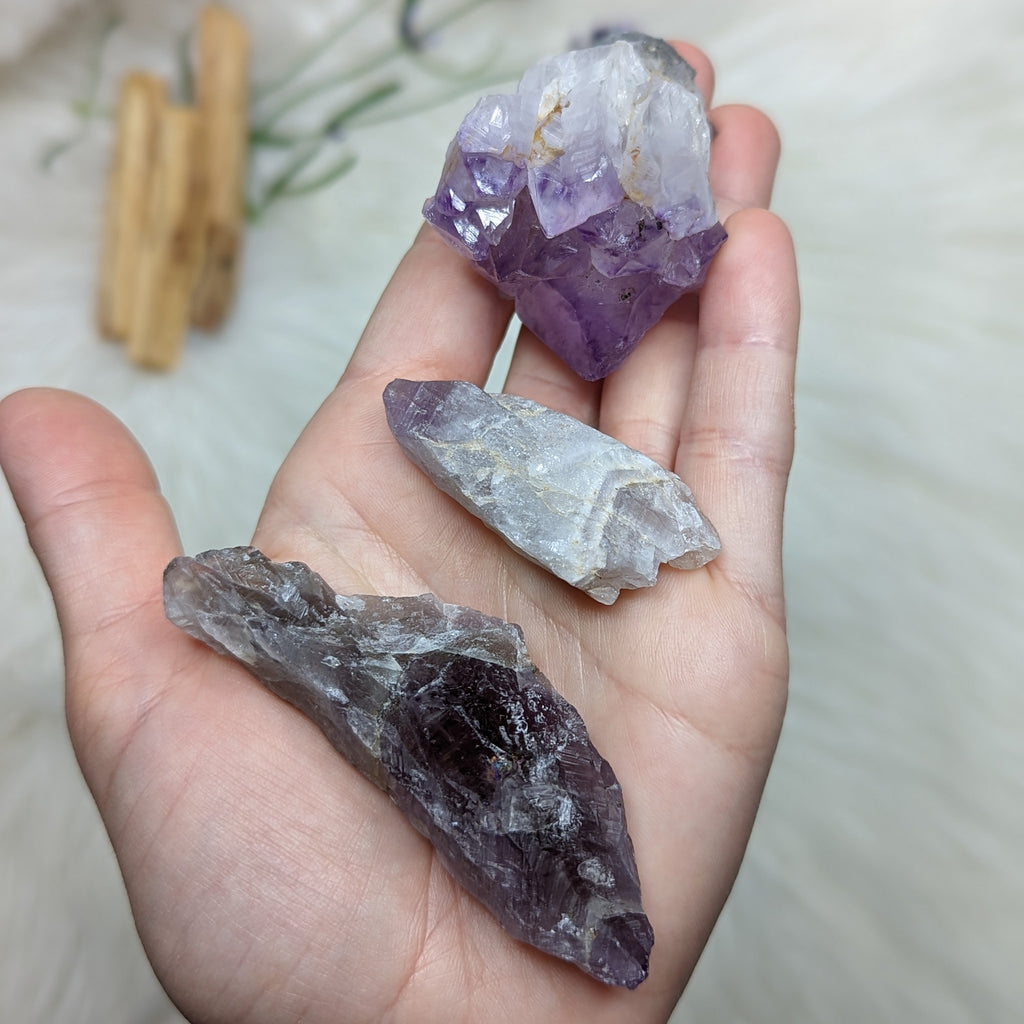 Sweet Purple Stone set! Super 7, Auralite-23, Amethyst Cluster - Set 4 - Earth Family Crystals