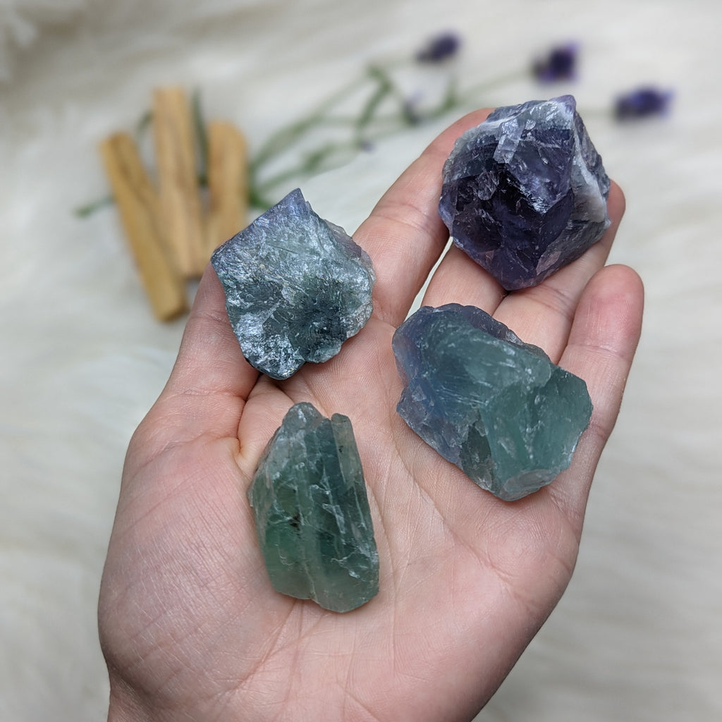 Crystal Set! Brilliant Fluorite Chunky Natural Specimens Set of Four- High Grade Beautiful Blue and Green - Earth Family Crystals