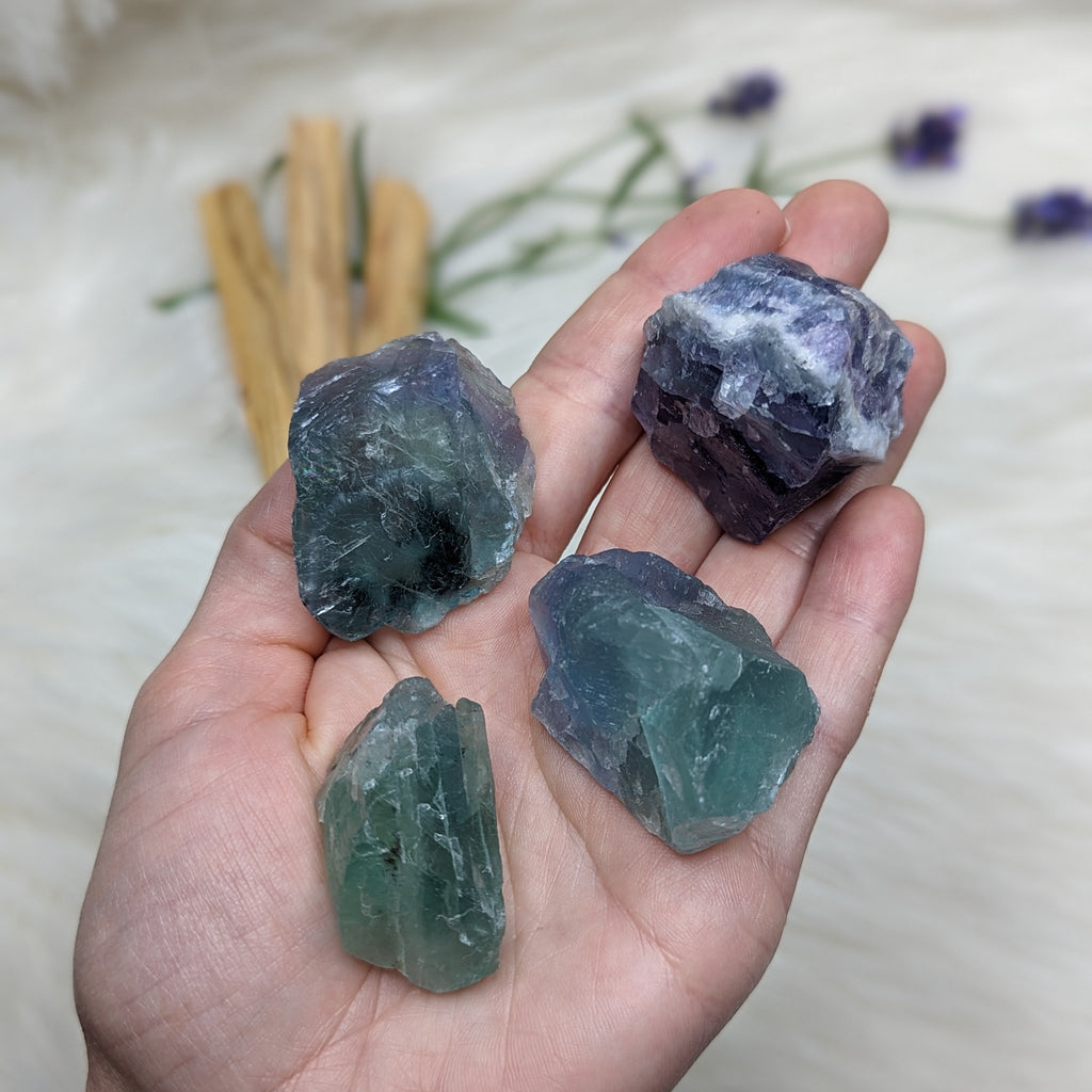 Crystal Set! Brilliant Fluorite Chunky Natural Specimens Set of Four- High Grade Beautiful Blue and Green - Earth Family Crystals