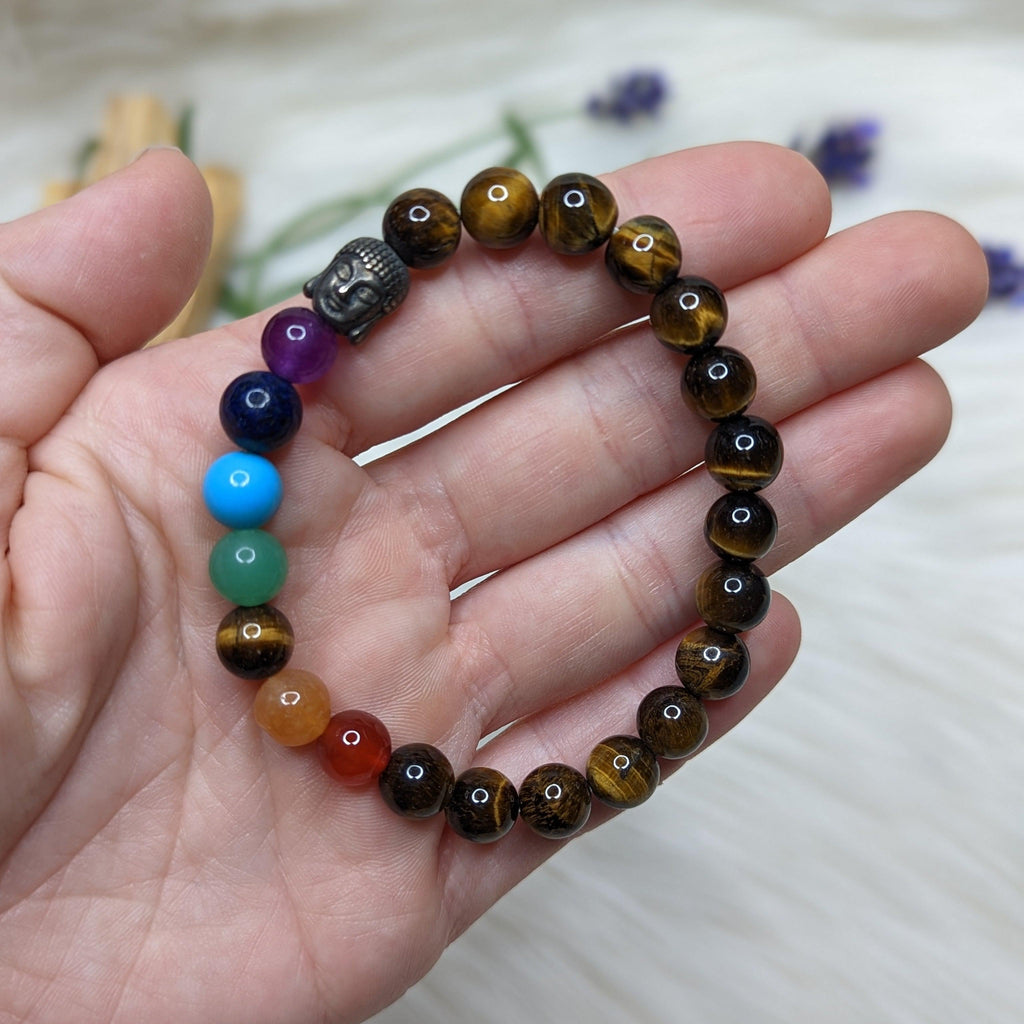 Tiger Eye and Chakra Healing Stretchy Bracelet - Earth Family Crystals