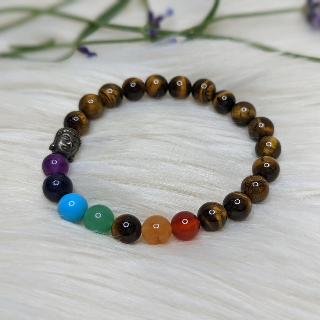 Tiger Eye and Chakra Healing Stretchy Bracelet - Earth Family Crystals