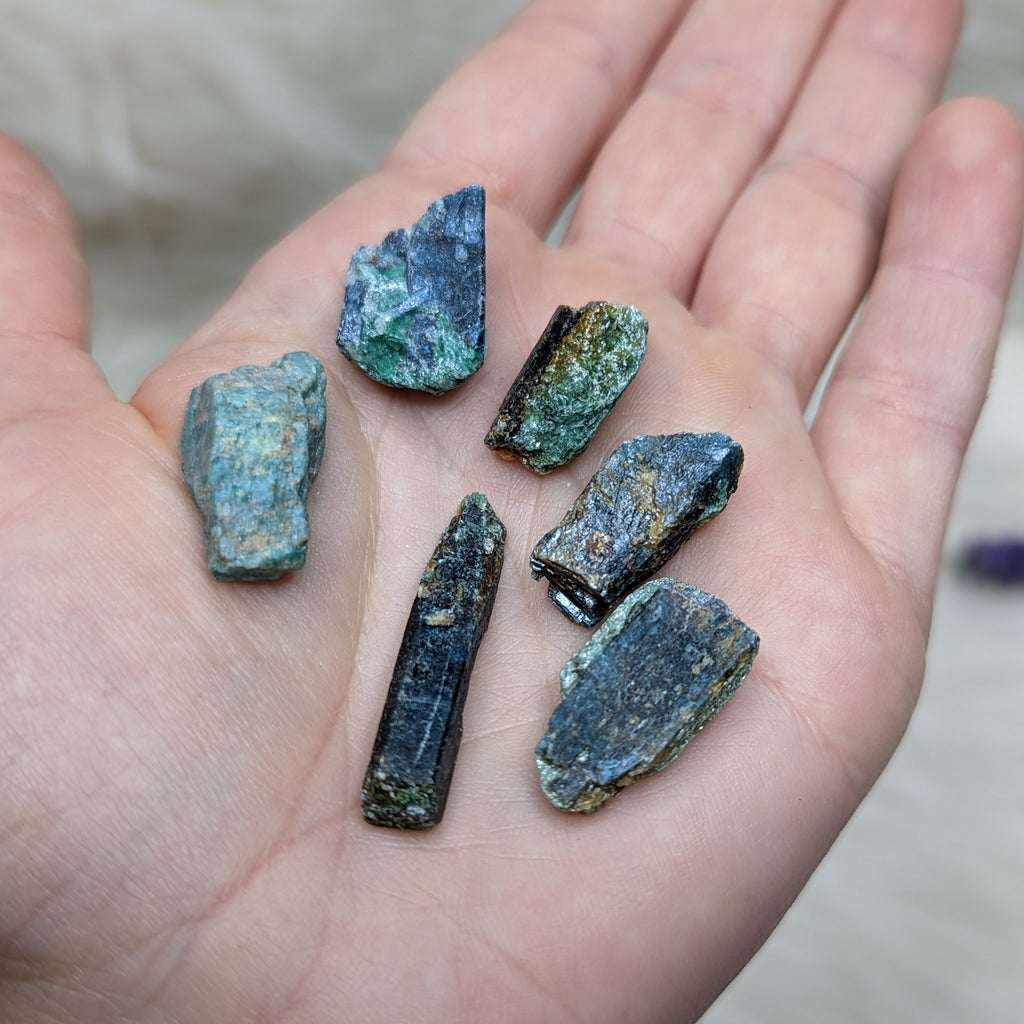 Set of 6 Deep Blue Kyanite & Fuchsite Natural Points- Locality: Brazil - Earth Family Crystals