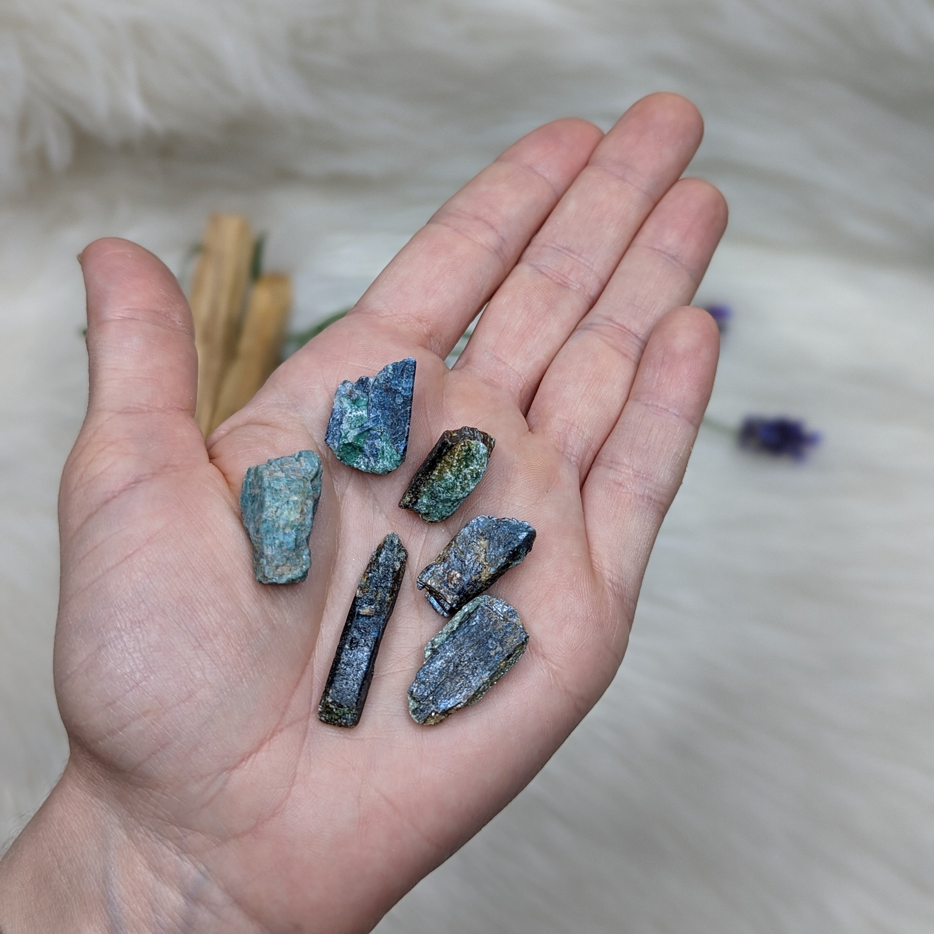 Set of 6 Deep Blue Kyanite & Fuchsite Natural Points- Locality: Brazil - Earth Family Crystals