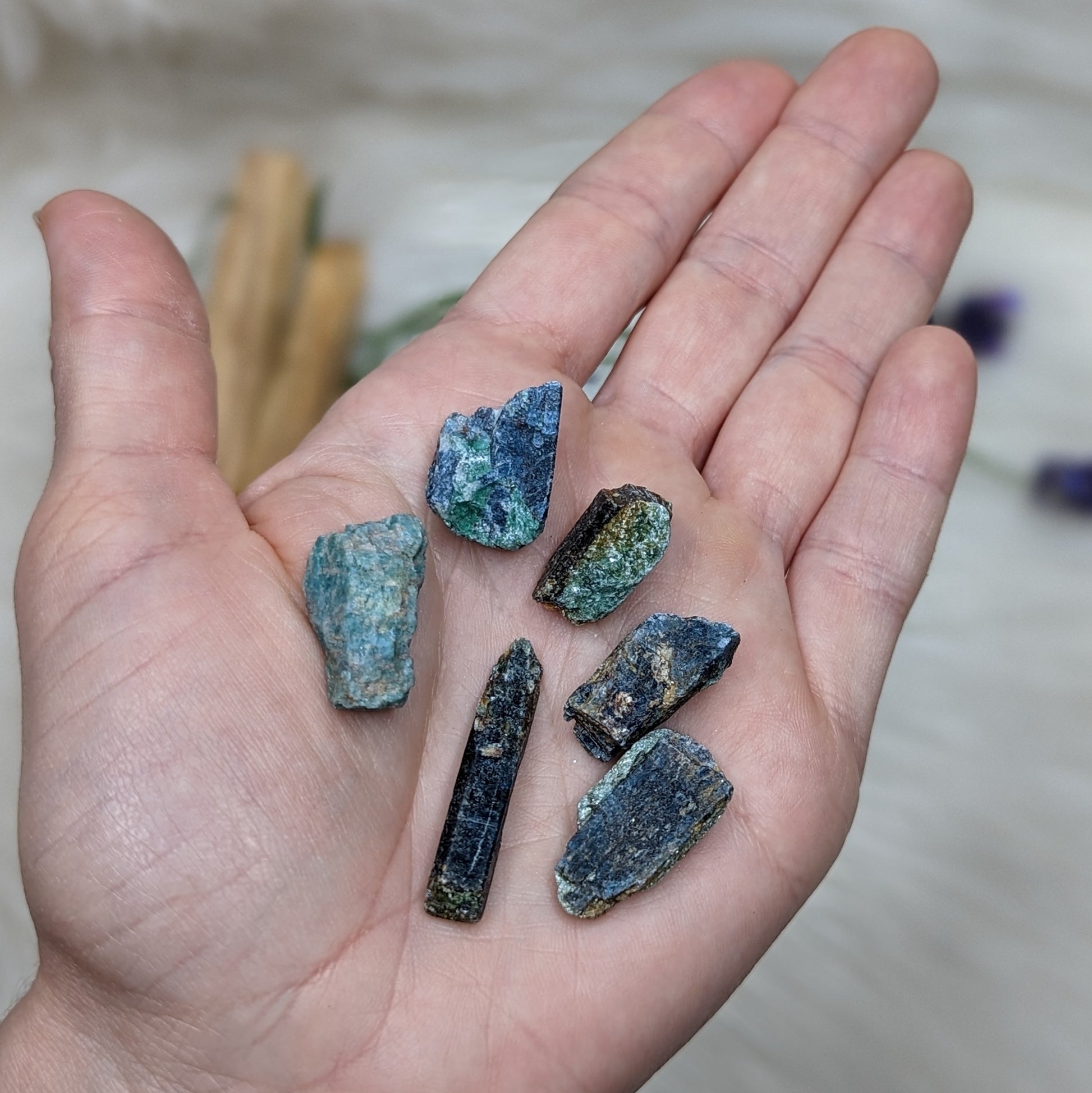 Set of 6 Deep Blue Kyanite & Fuchsite Natural Points- Locality: Brazil - Earth Family Crystals