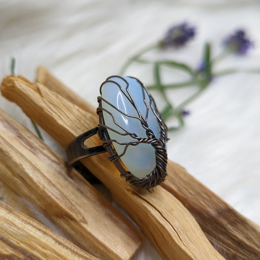 Tree of Life Wire Wrapped Opalite Ring - Earth Family Crystals
