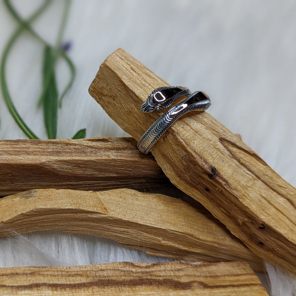 Sterling Silver Snake Adjustable Ring - Earth Family Crystals