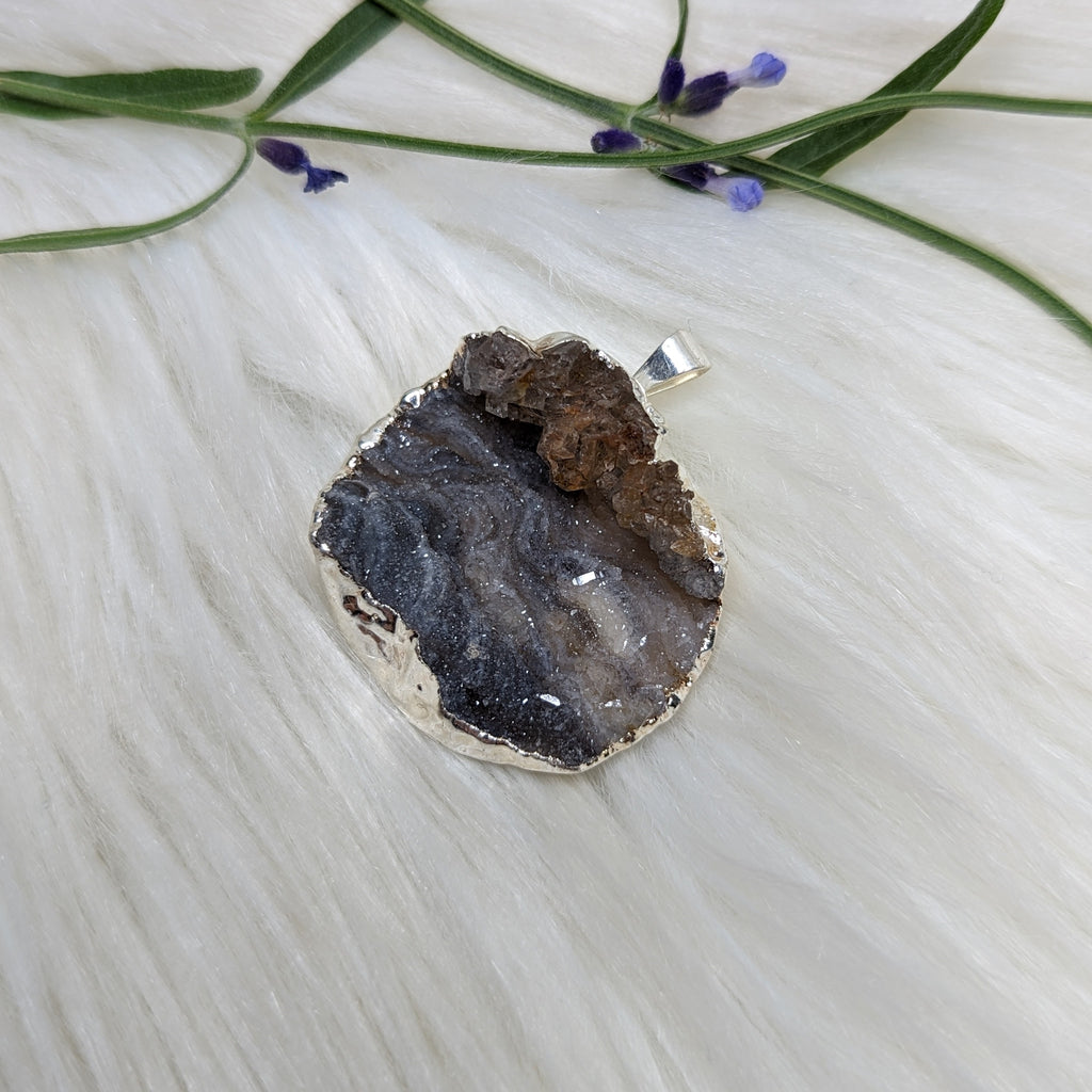 Large Blue Agate Druzy - Sterling Silver Pendant (Includes Silver Chain) - Earth Family Crystals