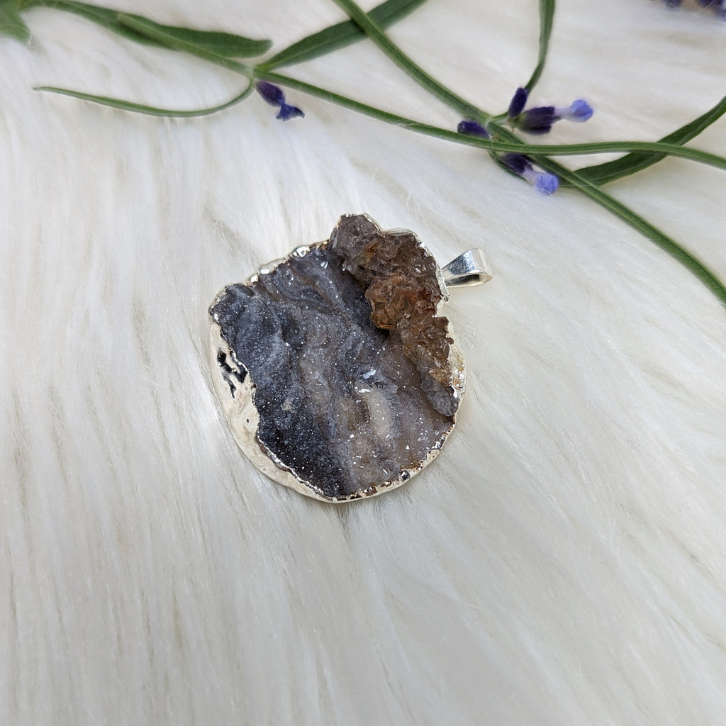 Large Blue Agate Druzy - Sterling Silver Pendant (Includes Silver Chain) - Earth Family Crystals