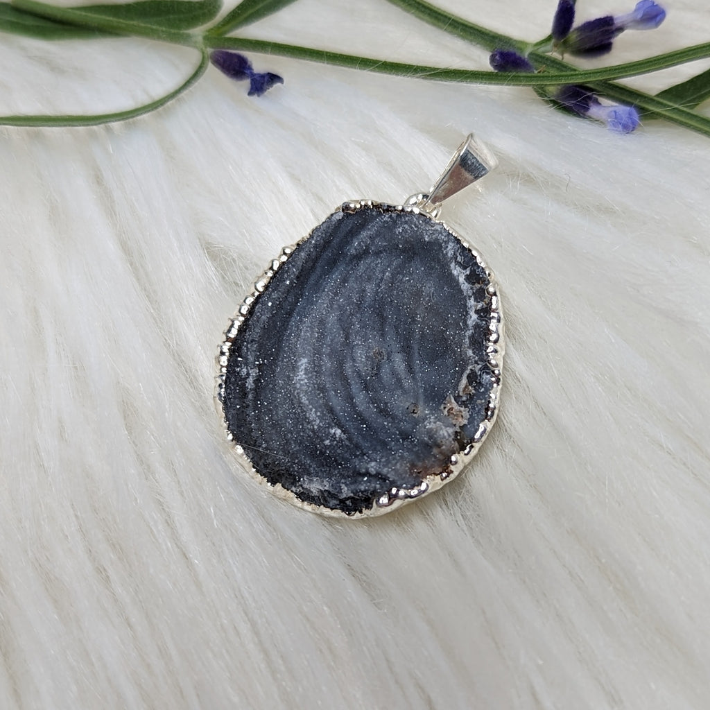 UNIQUE  Blue Agate Druzy - Sterling Silver Pendant (Includes Silver Chain) - Earth Family Crystals