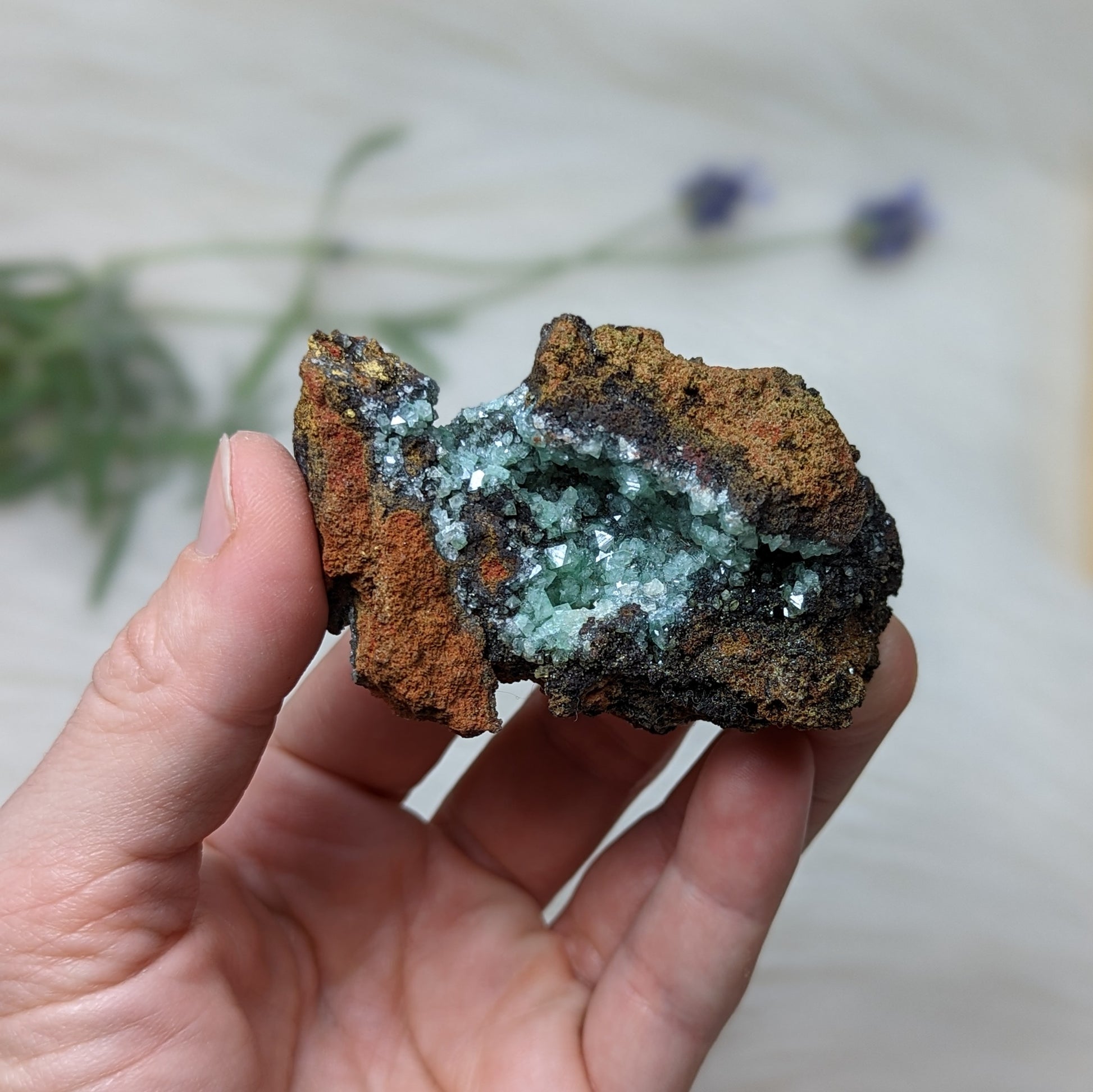 UNIQUE FIND sparkling Adamite with Calcite Specimen - Earth Family Crystals