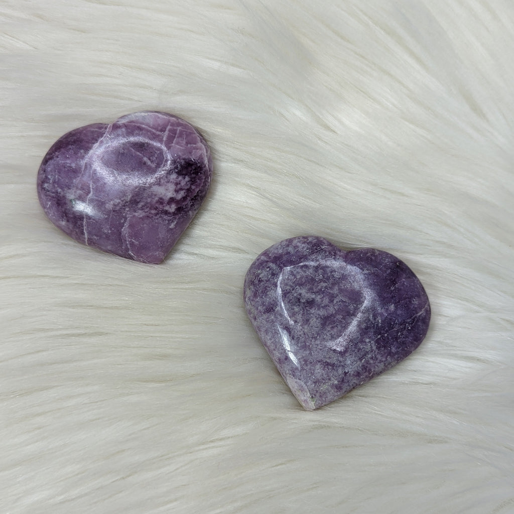 Lilac Lepidolite Medium Heart Carvings From Brazil - Earth Family Crystals
