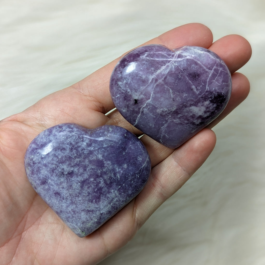 Lilac Lepidolite Medium Heart Carvings From Brazil - Earth Family Crystals