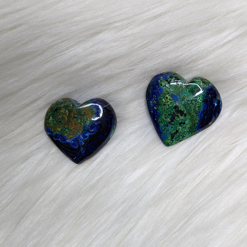 VIBRANT Blue Azurite with Green Malachite Adorable Mini Heart Carvings - Earth Family Crystals