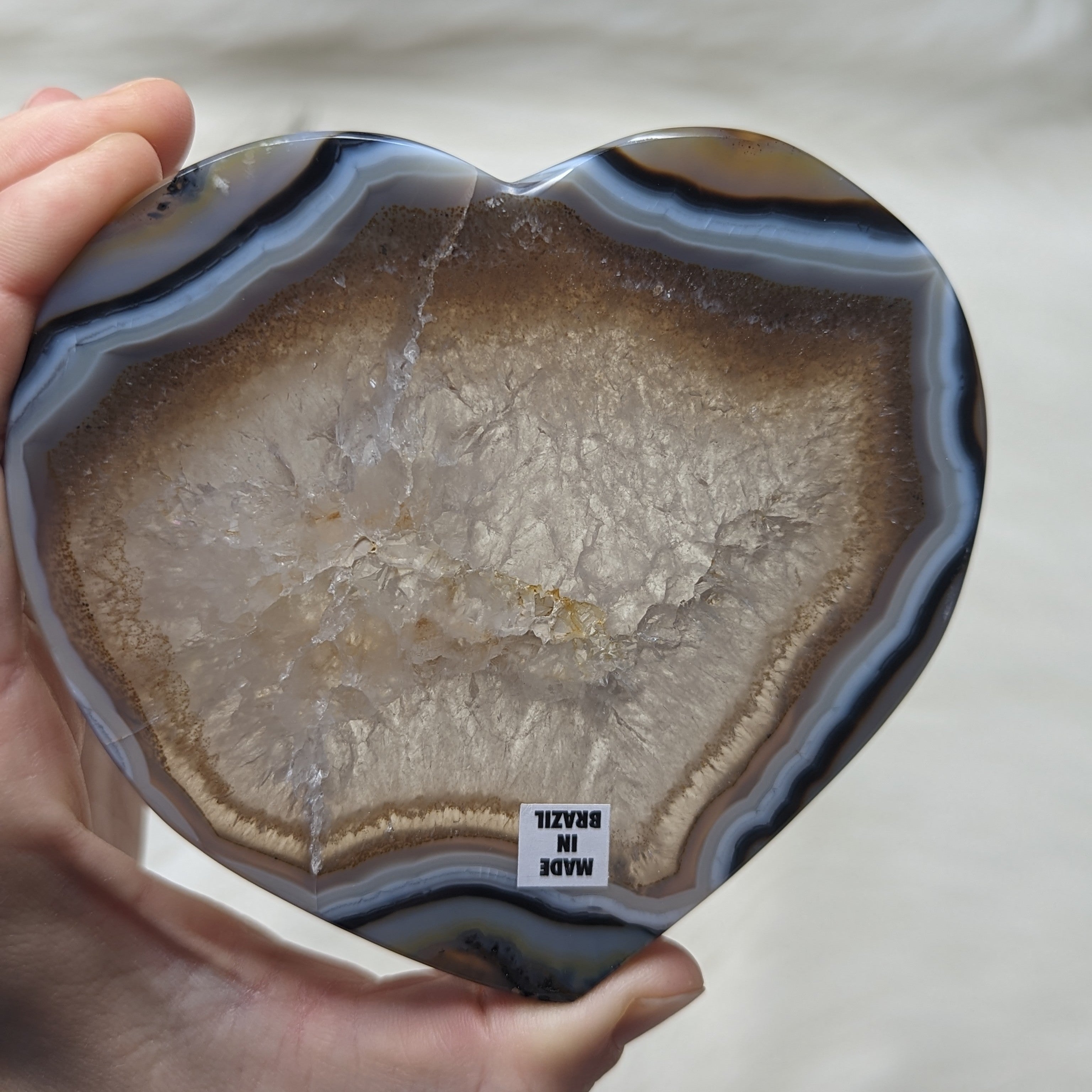 Large Natural Agate Heart Carving ~ Brazil ~ GORGEOUS BANDING AND DRUZY SPARKLE~ - Earth Family Crystals