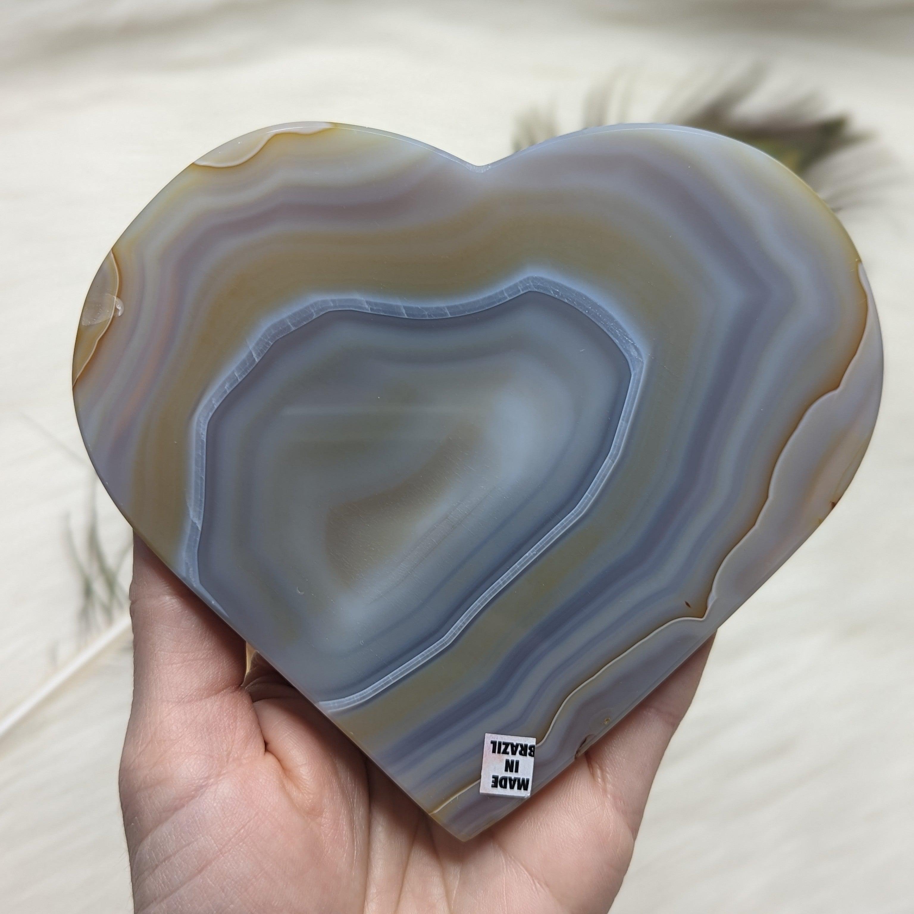 Medium Natural Agate Heart Carving ~ Brazil ~ STUNNING BLUE, TAN & WHITE BANDING - Earth Family Crystals
