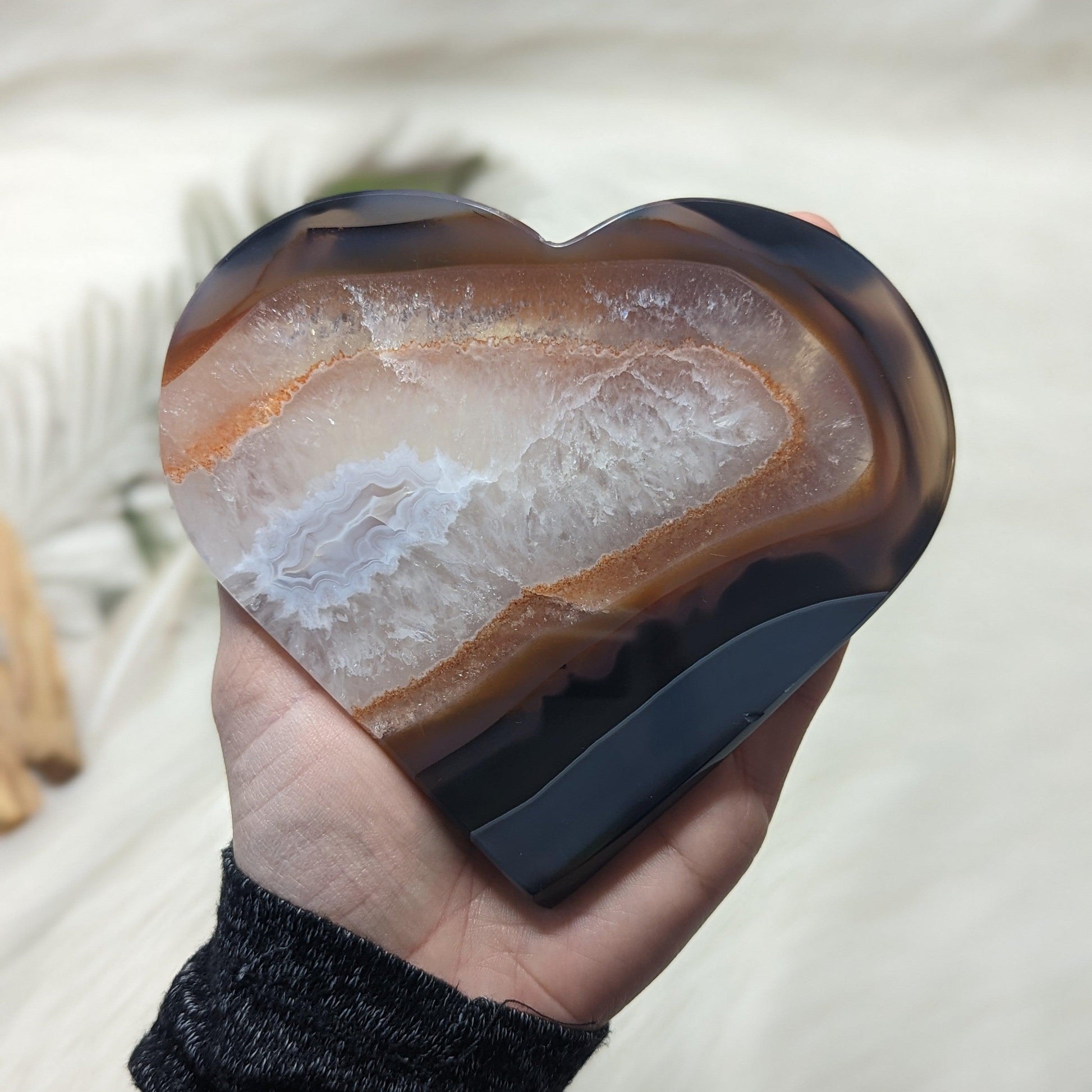GEMMY XL Natural Agate Heart Carving ~ Brazil ~ Blue and Quartz White Banding~ - Earth Family Crystals