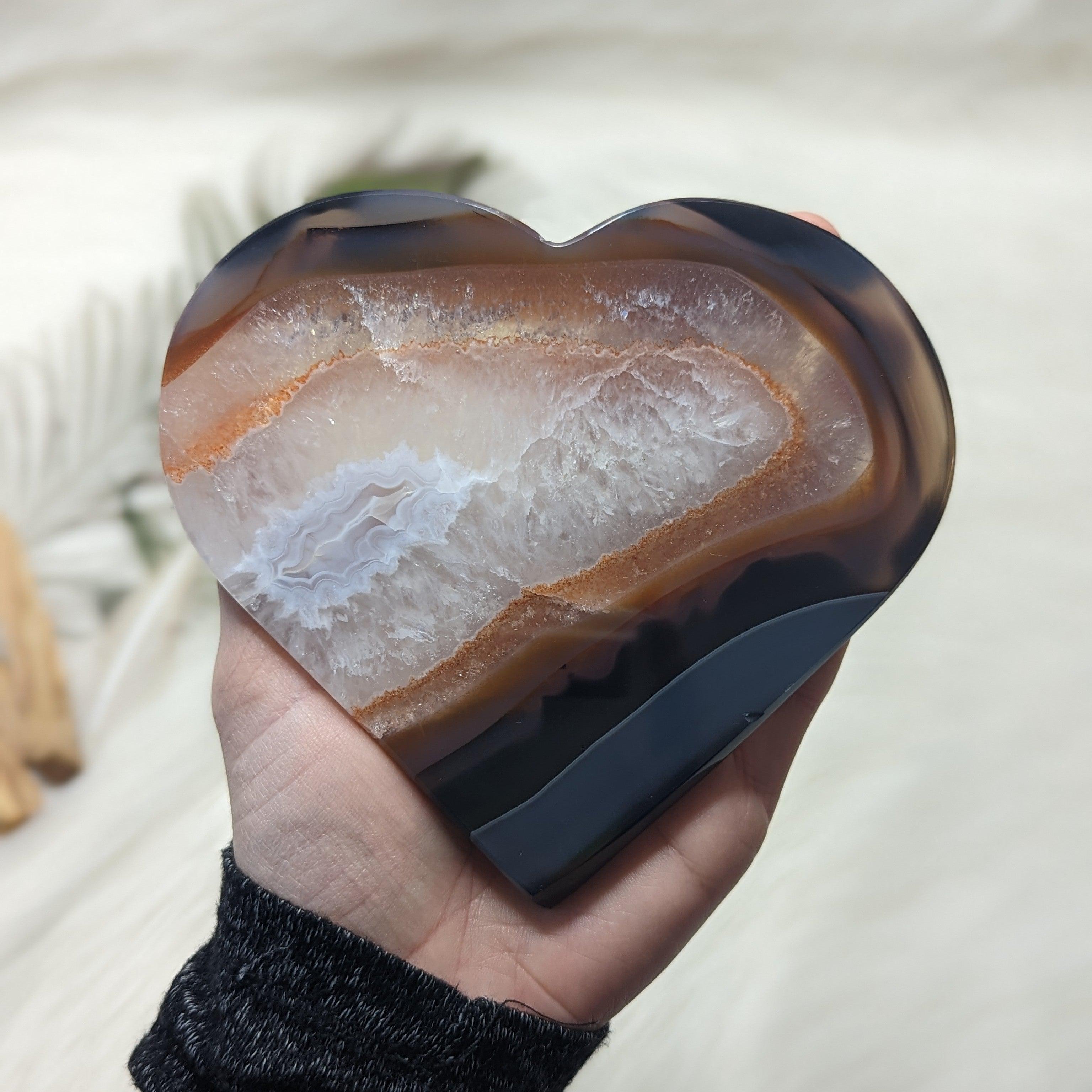 GEMMY XL Natural Agate Heart Carving ~ Brazil ~ Blue and Quartz White Banding~ - Earth Family Crystals