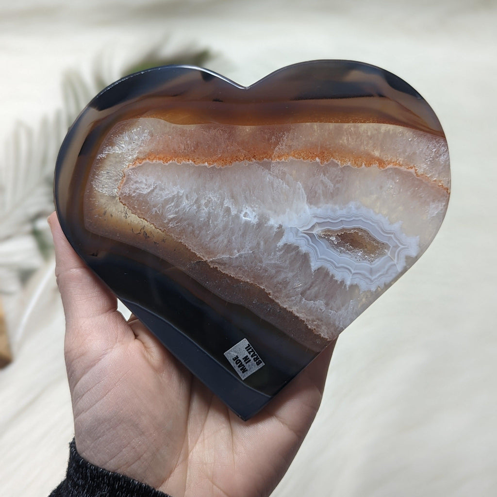 GEMMY XL Natural Agate Heart Carving ~ Brazil ~ Blue and Quartz White Banding~ - Earth Family Crystals