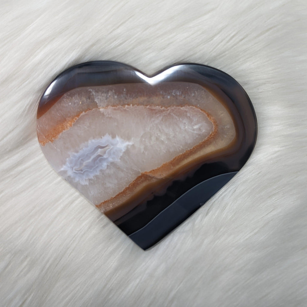 GEMMY XL Natural Agate Heart Carving ~ Brazil ~ Blue and Quartz White Banding~ - Earth Family Crystals