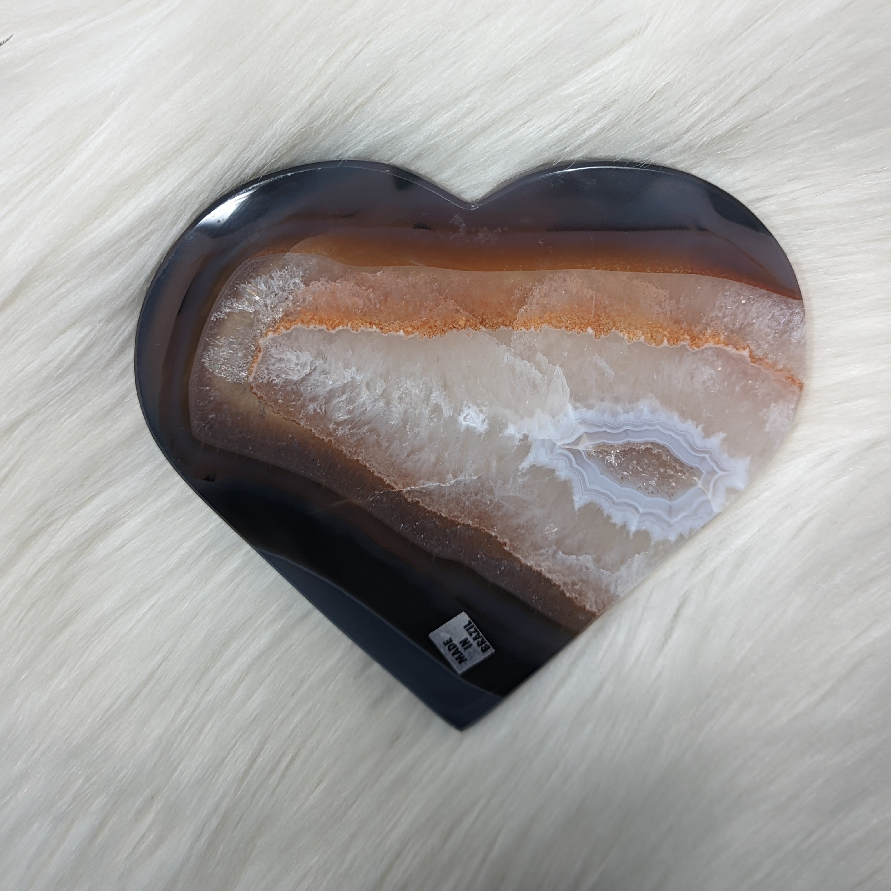 GEMMY XL Natural Agate Heart Carving ~ Brazil ~ Blue and Quartz White Banding~ - Earth Family Crystals