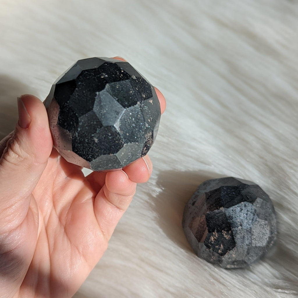 One Dazzling and Heavily Grounding Hematite faceted Sphere Carving - Earth Family Crystals