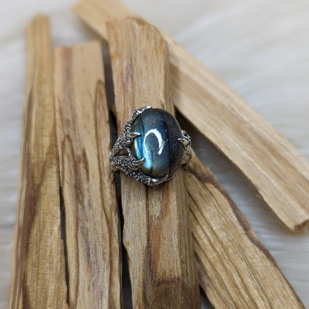 Sterling Silver Dragon Claw Ring Holding Labradorite Gemstone - Earth Family Crystals