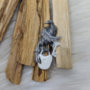 Sterling Silver Raven with Bone Carving Lock & Key Pendant ~ Includes Silver Chain - Earth Family Crystals