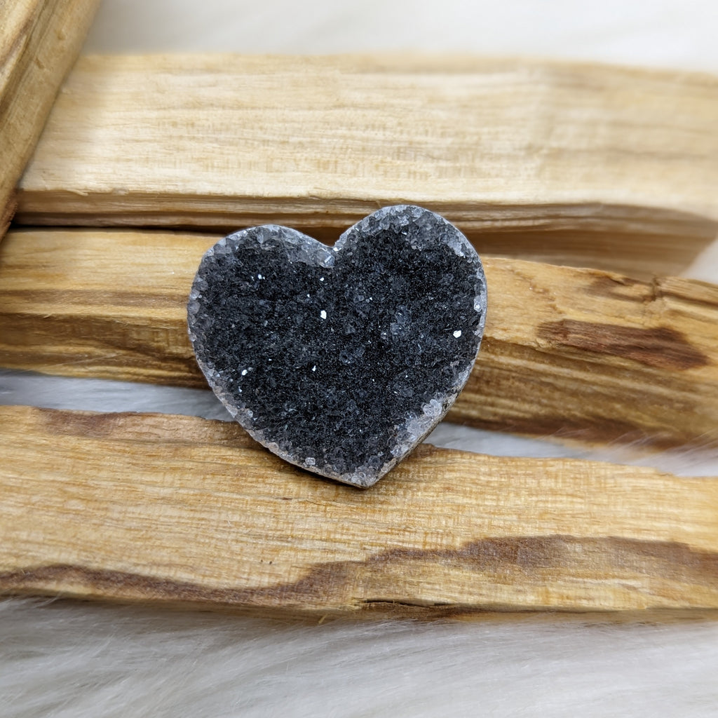 Rare Find~ Black Amethyst Druzy Heart Carving ~ Small but Mighty - Earth Family Crystals