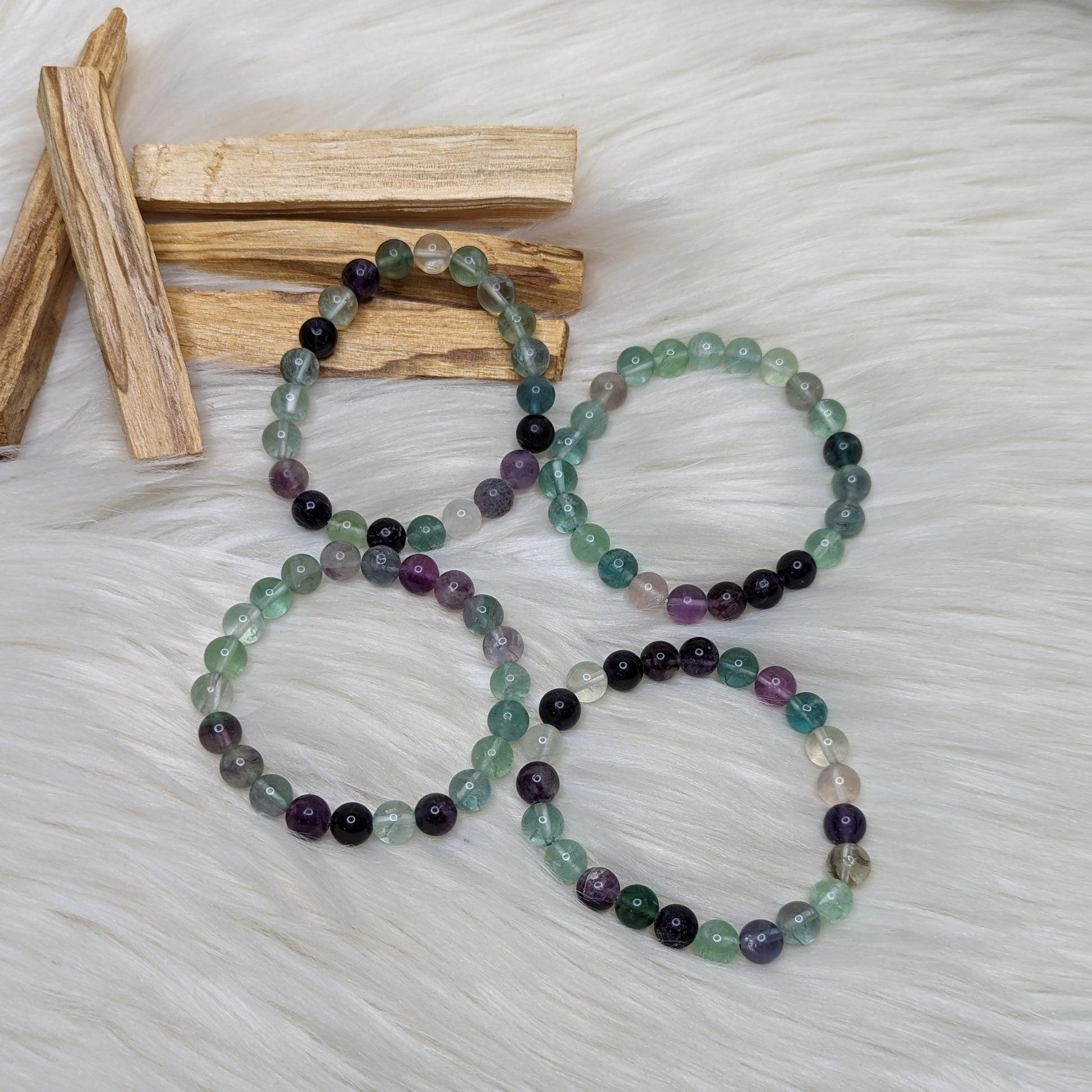 One GEMMY Purple and Green Flourite Gemstone Bracelet on Stretchy Cord - Earth Family Crystals