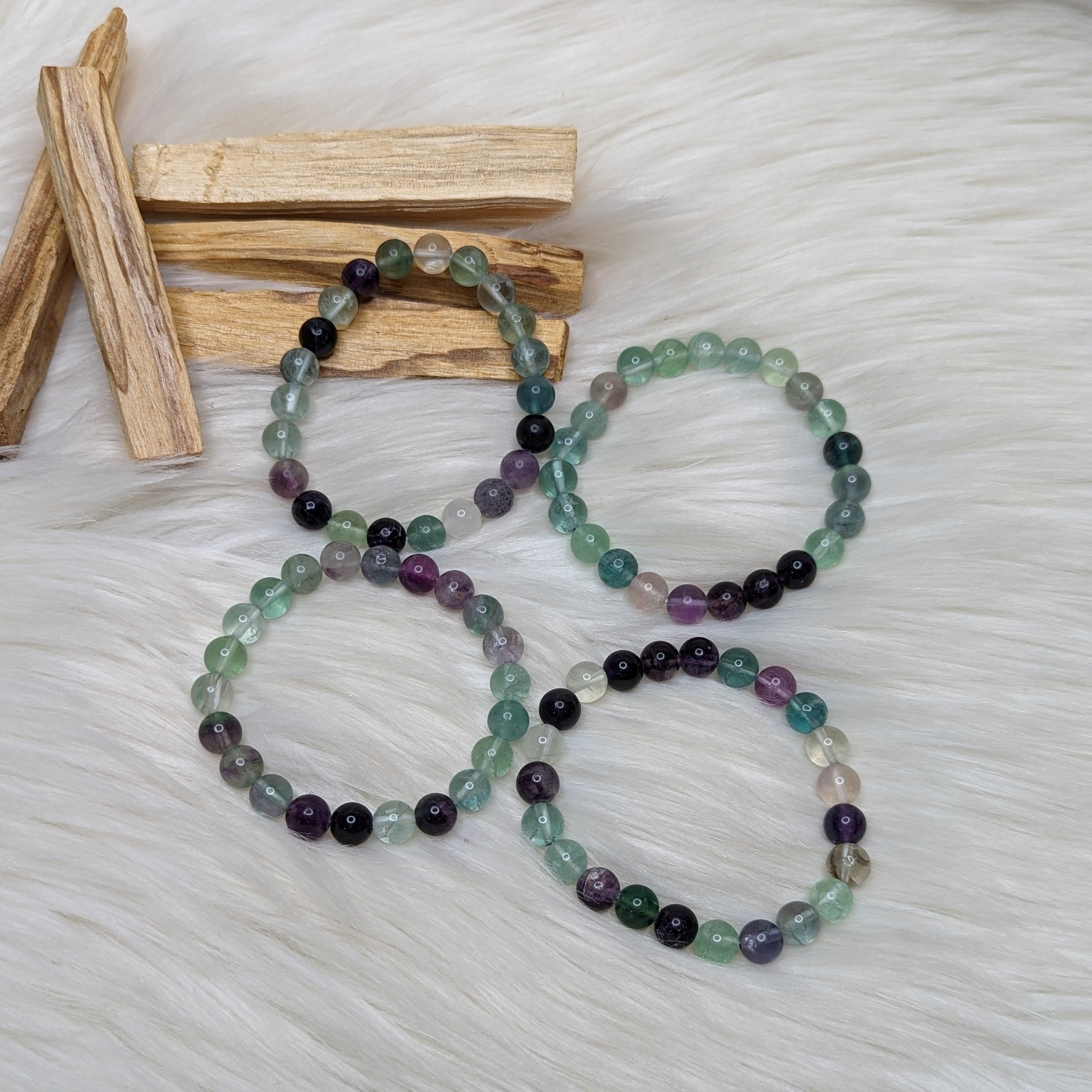 One GEMMY Purple and Green Flourite Gemstone Bracelet on Stretchy Cord - Earth Family Crystals