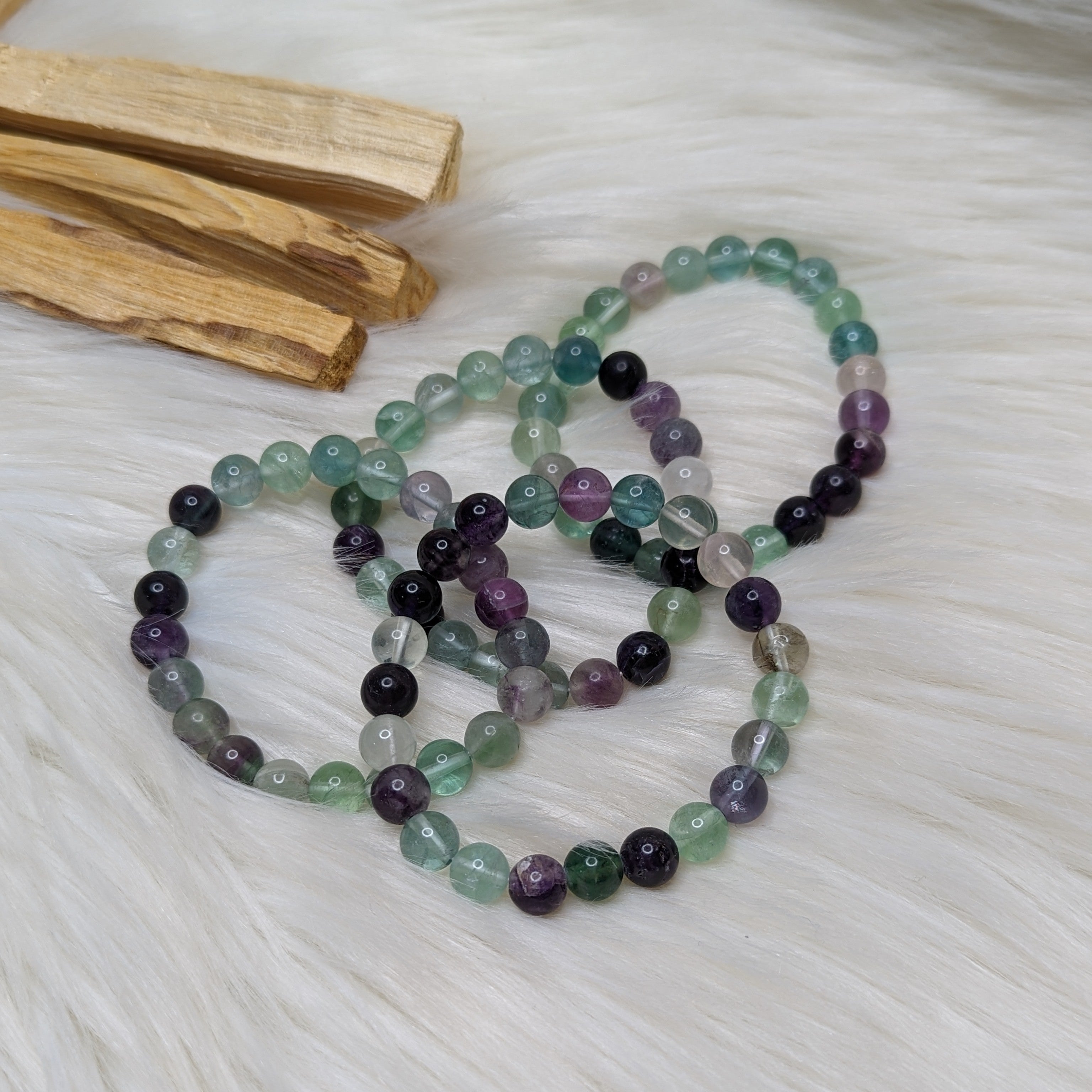 One GEMMY Purple and Green Flourite Gemstone Bracelet on Stretchy Cord - Earth Family Crystals