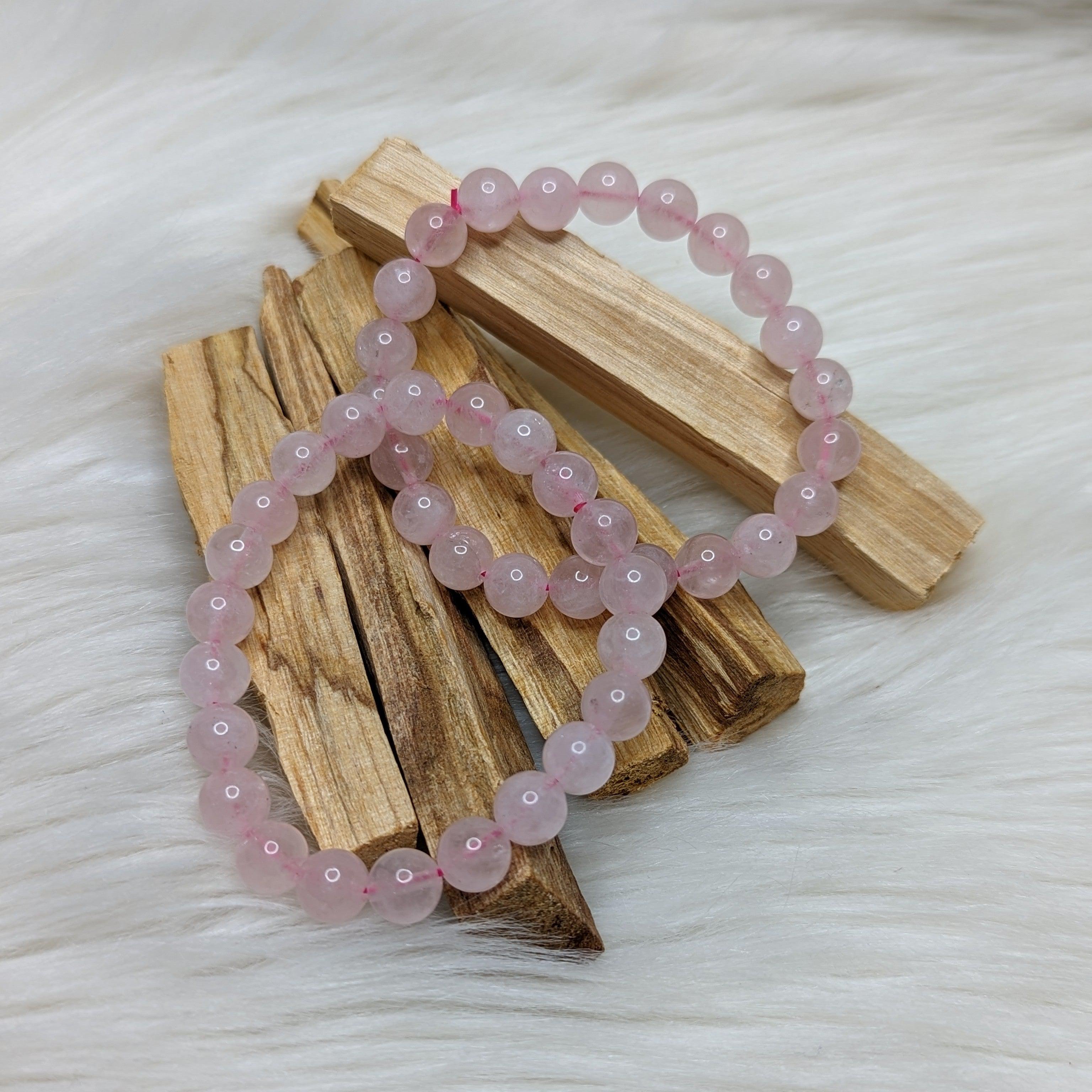 One Candy Rose Quartz Gemstone Bracelet on Stretchy Cord - Earth Family Crystals
