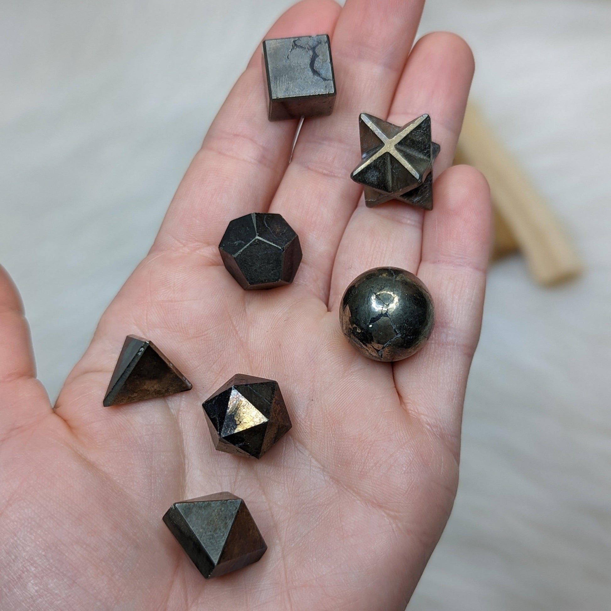 Sacred Geometry (Platonic solids) Pyrite~  7 Shape Crystal Set - Earth Family Crystals