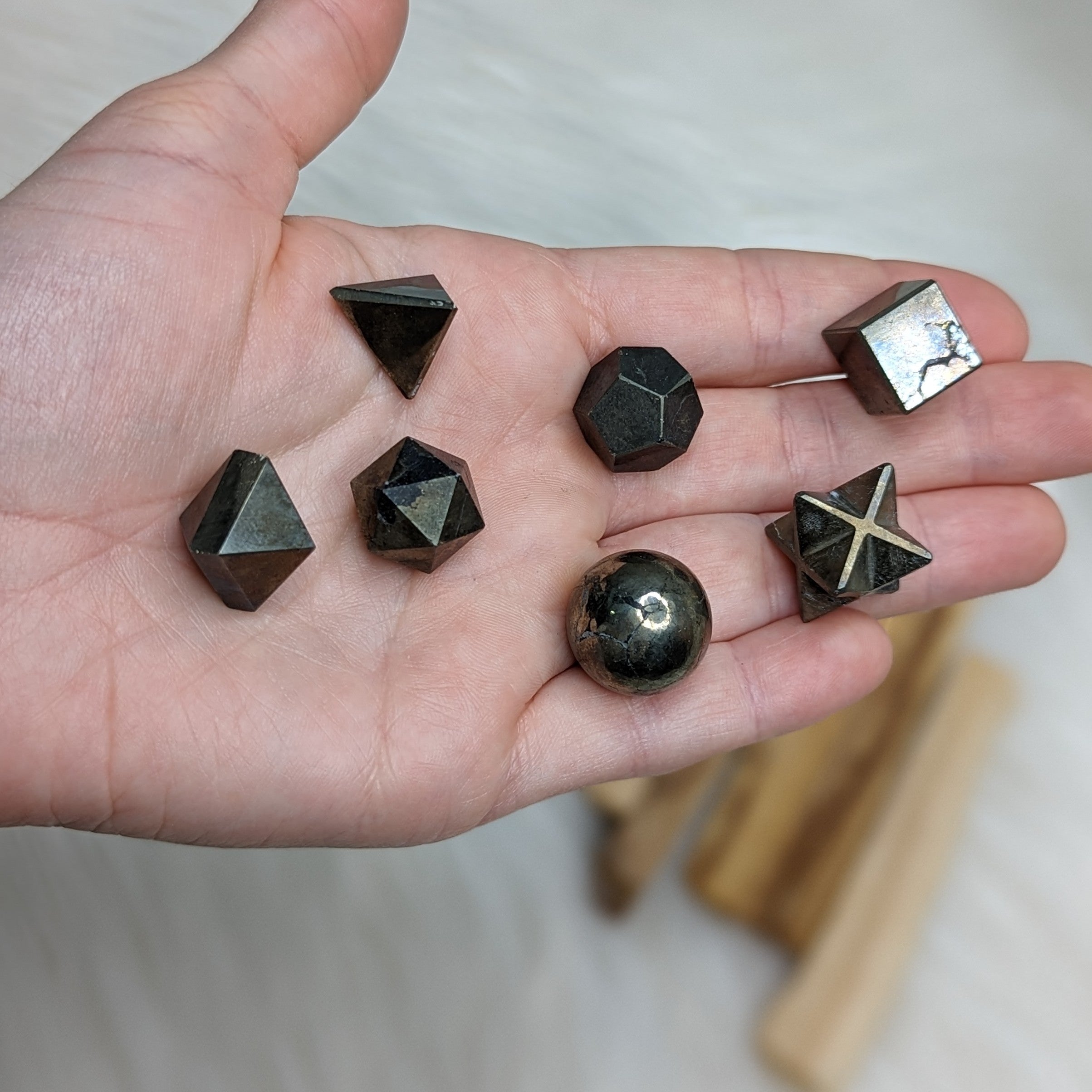 Sacred Geometry (Platonic solids) Pyrite~  7 Shape Crystal Set - Earth Family Crystals