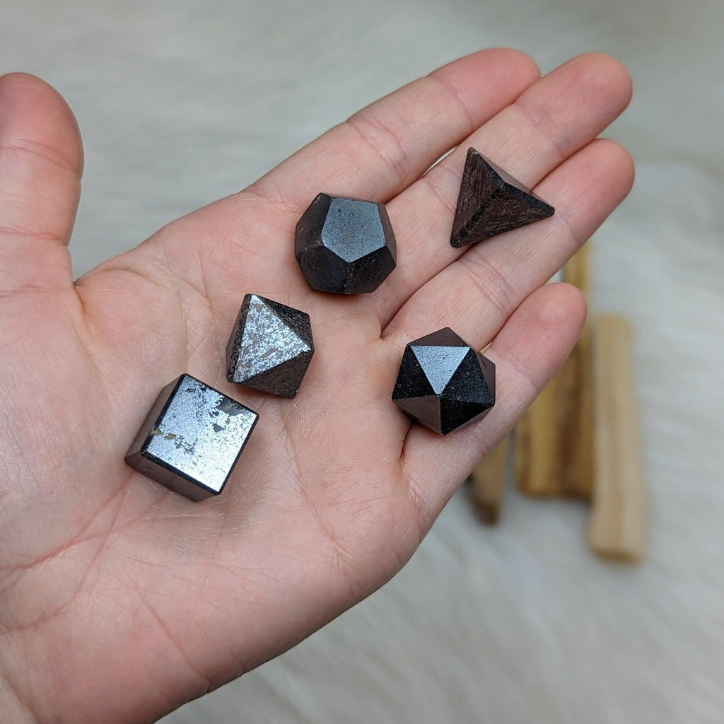 Sacred Geometry (Platonic solids) Hematite~  5 Shape Crystal Set - Earth Family Crystals