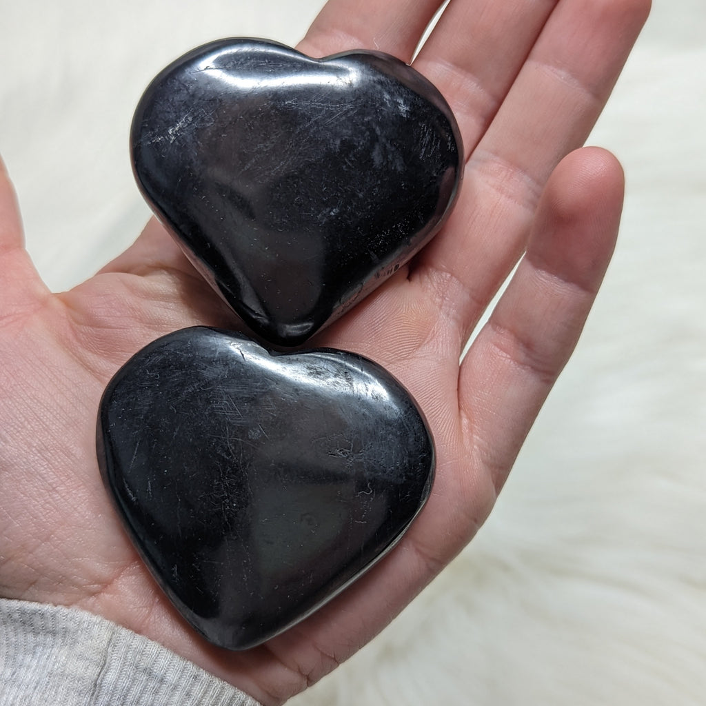 EMF Protection~One Polished Shungite Heart Carving - Earth Family Crystals