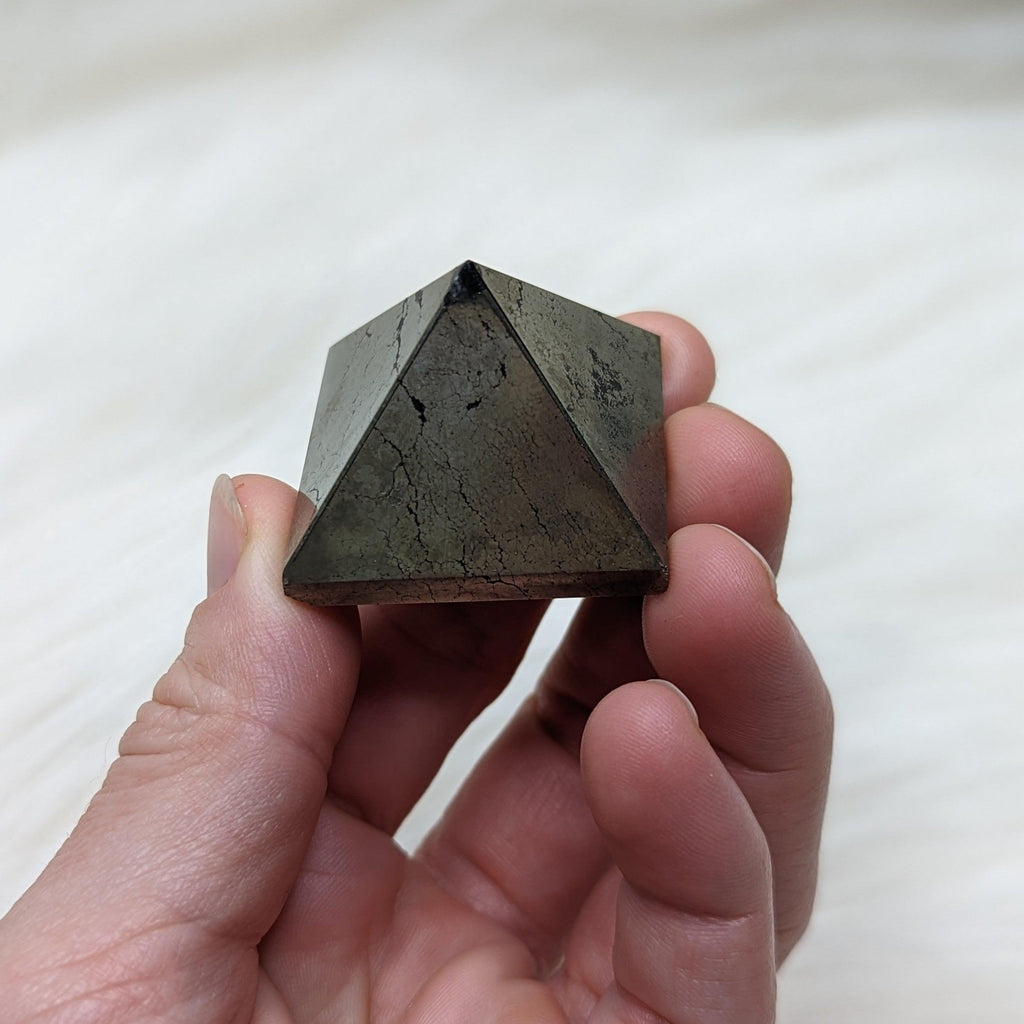 Shining Protective Pyrite Pyramid Carving - Earth Family Crystals