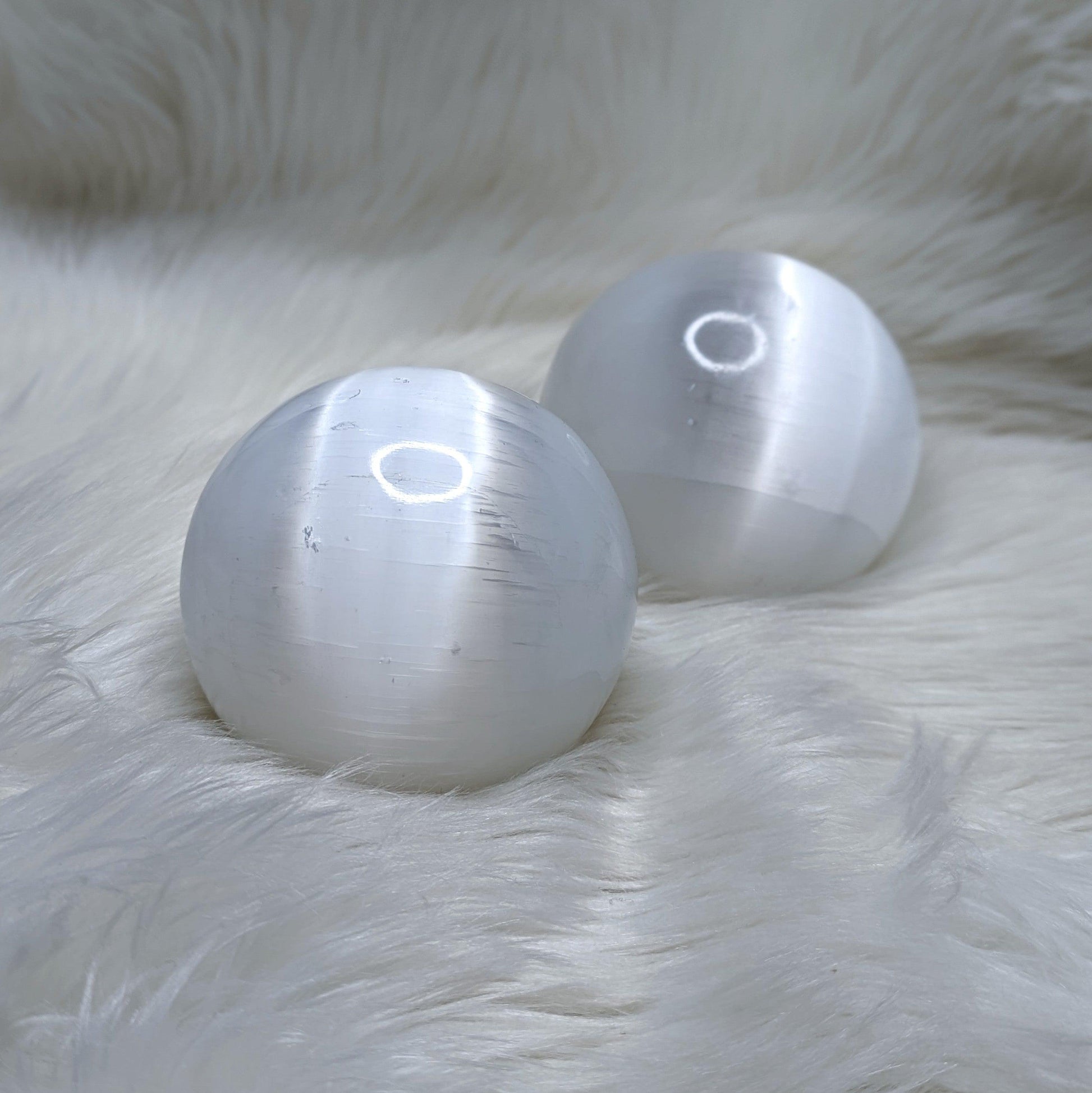 Glowing White Selenite Large Sphere Carving - Earth Family Crystals