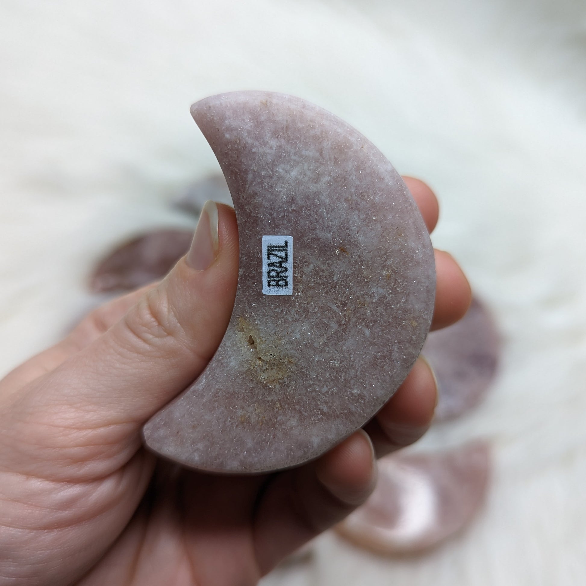 One DREAMY Pink Amethyst small Crescent Moon Carving - Earth Family Crystals