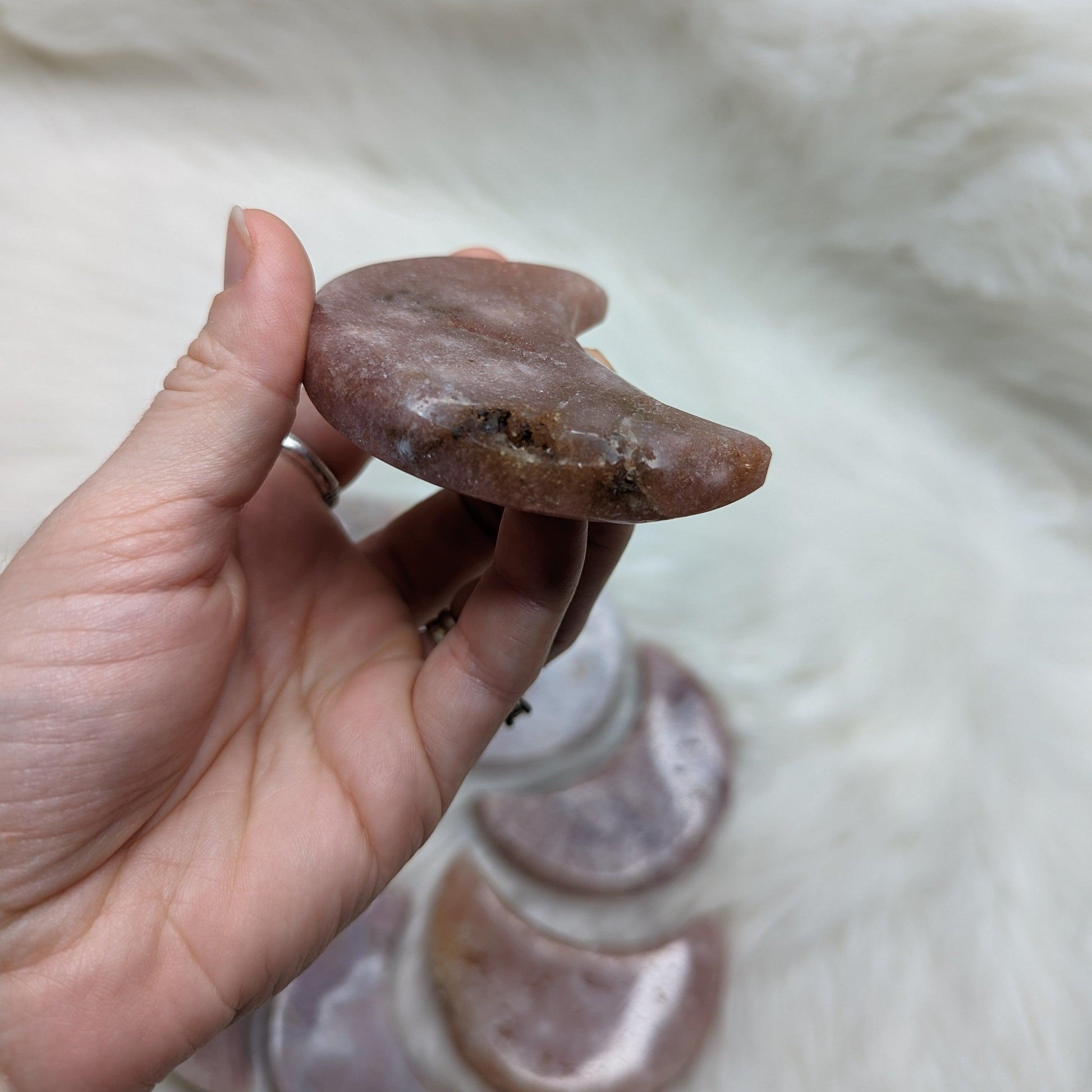 One DREAMY Pink Amethyst small Crescent Moon Carving - Earth Family Crystals